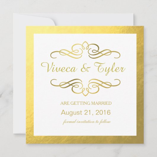 Glam Swirly Flourish Gold Foil Save the Date (Voorkant)