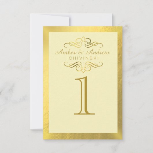 Glam Swirly Flourish Gold Foil Table Kaarten | ivo (Voorkant)