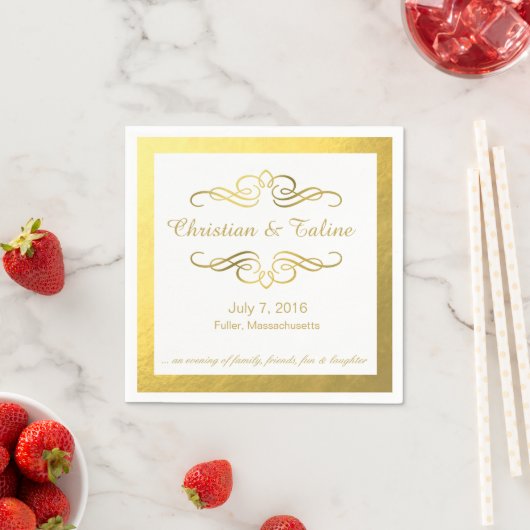 Glam Swirly Flourish Gold Outline Wedding Servet (Insitu)