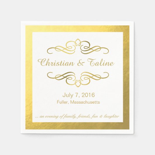 Glam Swirly Flourish Gold Outline Wedding Servet (Voorkant)
