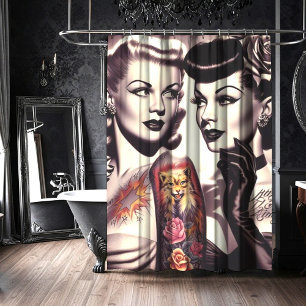Glam Tattoo Pinups Douchegordijn