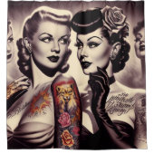  Glam Tattoo Pinups Douchegordijn (Voorkant)