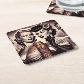  Glam Tattoo Pinups Kartonnen Onderzetters (Schuin)