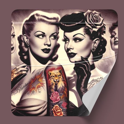  Glam Tattoo Pinups Kartonnen Onderzetters