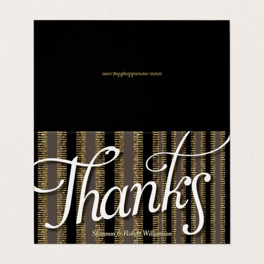 Glam Taupe Zwart + Goud Gestreept Dank u kaart Visitekaartje (Buitenkant ongevouwen)