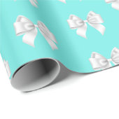 Glam Teal Aqua Blau Thema Witte Strik Cadeaupapier (Rol Hoek)