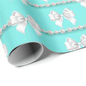 Glam Teal Aqua Blauwe Tiffany Thema Witte Strik Pa Cadeaupapier (Rol Hoek)