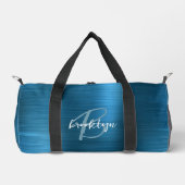 Glam Teal Blau Geborsteld Metaal Witte Monogram Plunjezak (Voorkant)