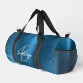 Glam Teal Blau Geborsteld Metaal Witte Monogram Plunjezak (Rechterhoek)