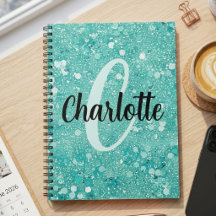 Glam Teal Mint Nep Glitter Glans Monogram Naam