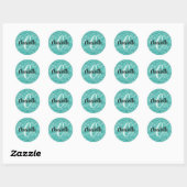 Glam Teal Mint Nep Glitter Glans Monogram Naam Ronde Sticker (Vel)