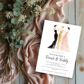 Glam Three Elegant Women Galentine's Day Party Kaart