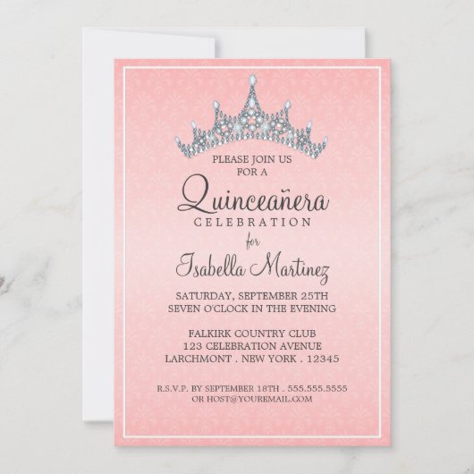 Glam Tiara Quinceanera Celebratie Uitnodiging (Voorkant)
