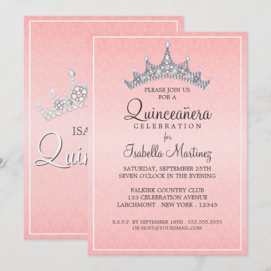 Glam Tiara Quinceanera Celebratie Uitnodiging (Voorkant / Achterkant)