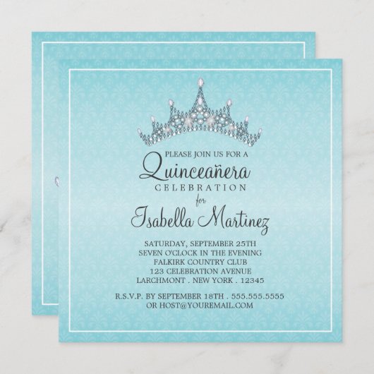 Glam Tiara Quinceanera Celebratie Uitnodiging (Voorkant / Achterkant)