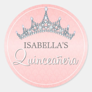 Glam Tiara Quinceanera Celebratie Uitnodiging Ronde Sticker