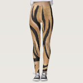 Glam Tiger print Wild Cat Animal Patroon Faux Gold Leggings (Voorkant)