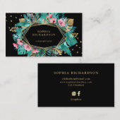 Glam Tropical Gold Leaves op Black | Geometrisch Visitekaartje (Voorkant / Achterkant)