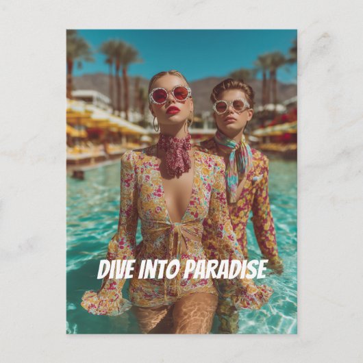 Glam Tropical Pool Party Vibes Briefkaart (Voorkant)