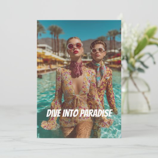 Glam Tropical Pool Party Vibes Kaart (Staand voorkant)