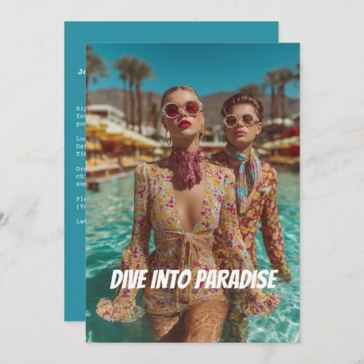 Glam Tropical Pool Party Vibes Kaart (Voorkant / Achterkant)