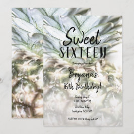 Glam Tropicische Ananas Sweet 16 Verjaardagsfeestj Kaart