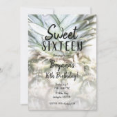 Glam Tropische anananas Sweet 16 Birthday Party Kaart (Voorkant)