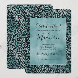 Glam Turquoise Blauwgroen blauwe luipaard afdrukke Kaart