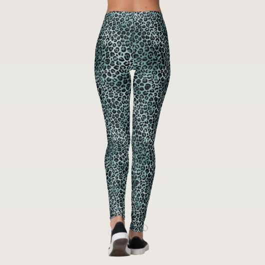 Glam Turquoise Blauwgroen blauwe luipaard afdrukke Leggings (Achterkant)