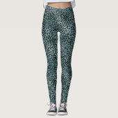 Glam Turquoise Blauwgroen blauwe luipaard afdrukke Leggings (Voorkant)