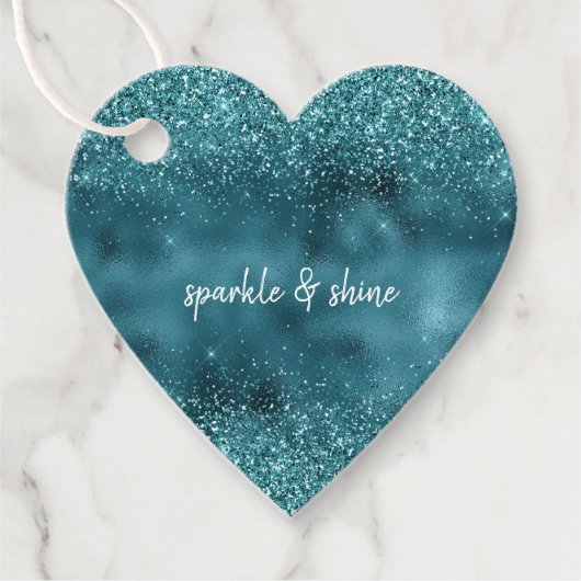 Glam Turquoise Blauwgroen Blue Glitter Bedankjes Labels (Voorkant)