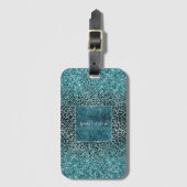 Glam Turquoise Blauwgroen Blue Leopard Print Glitt Bagagelabel (Voorkant (verticaal))