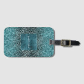 Glam Turquoise Blauwgroen Blue Leopard Print Glitt Bagagelabel (Voorkant (horizontaal))