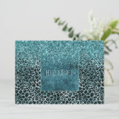 Glam Turquoise Blauwgroen Blue Leopard Print Glitt Kaart (Staand voorkant)