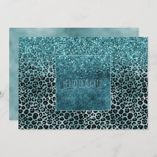 Glam Turquoise Blauwgroen Blue Leopard Print Glitt Kaart (Voorkant / Achterkant)