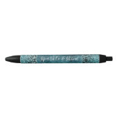 Glam Turquoise Blauwgroen Blue Leopard Print Glitt Zwarte Inkt Pen (Voorkant)