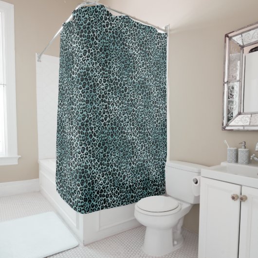 Glam Turquoise Blauwgroen Blue Leopard Print Ombre Douchegordijn (In situ)