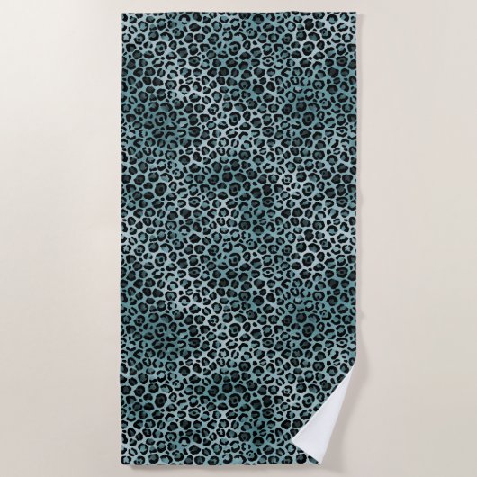Glam Turquoise Blauwgroen Blue Leopard Print Ombre Strandlaken (Voorkant)