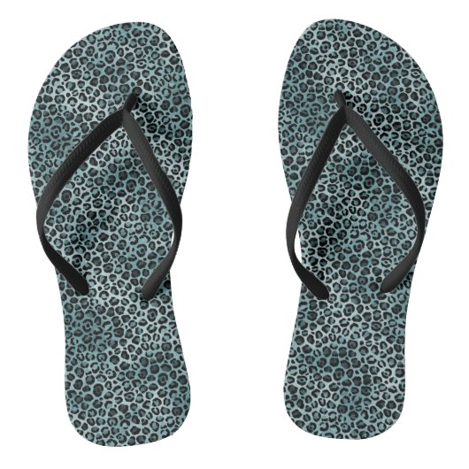 Glam Turquoise Blauwgroen Blue Leopard Print Ombre Teenslippers (Voetbed)