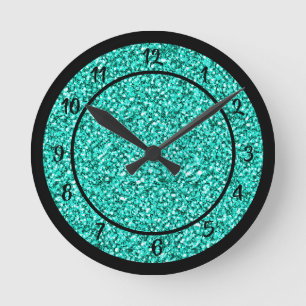 Glam Turquoise Blue Glitter Sparkle Ronde Klok
