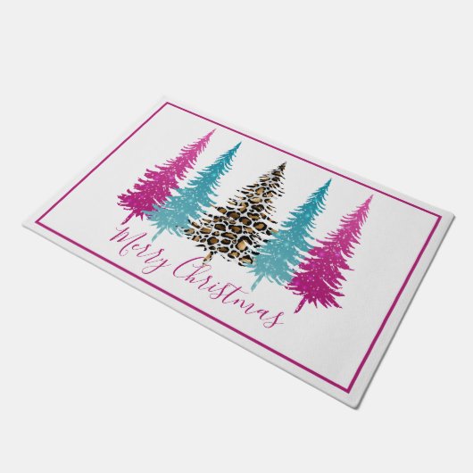 Glam Turquoise en roze kerstboom Deurmat (Schuin)