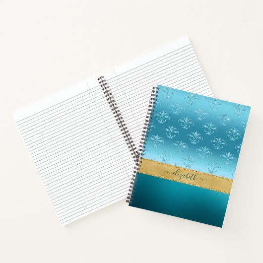Glam Turquoise Gold Glitter Elegant - Speciaal Notitieboek (Binnen)