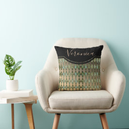 Glam Turquoise Harlequin Gepersonaliseerd Kussen