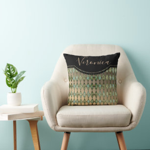 Glam Turquoise Harlequin Gepersonaliseerd Kussen