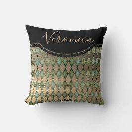 Glam Turquoise Harlequin Gepersonaliseerd Kussen
