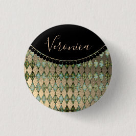 Glam Turquoise Harlequin Gepersonaliseerd Ronde Button 3,2 Cm