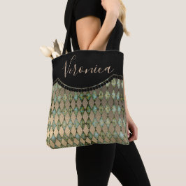 Glam Turquoise Harlequin Persoonlijke Canvas tas