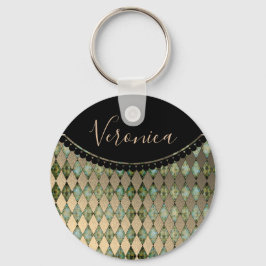 Glam Turquoise Harlequin Persoonlijke Sleutelhange Sleutelhanger