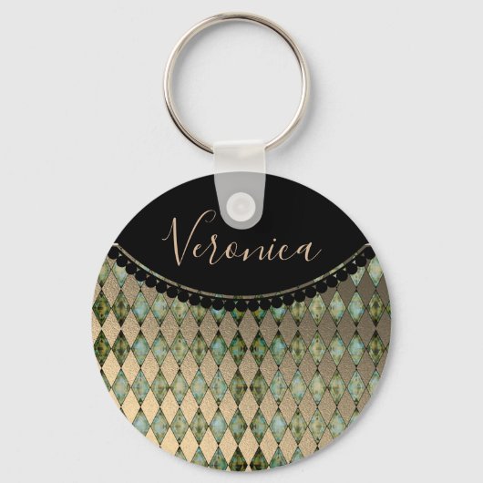Glam Turquoise Harlequin Persoonlijke Sleutelhange Sleutelhanger (Voorkant)