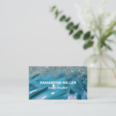 Glam Turquoise Marble Glitter Beauty Consultant Visitekaartje (Staand voorkant)